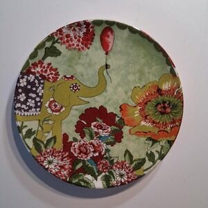 World Market Nomad Elephant Salad Plate - Retired Pattern - Green Floral